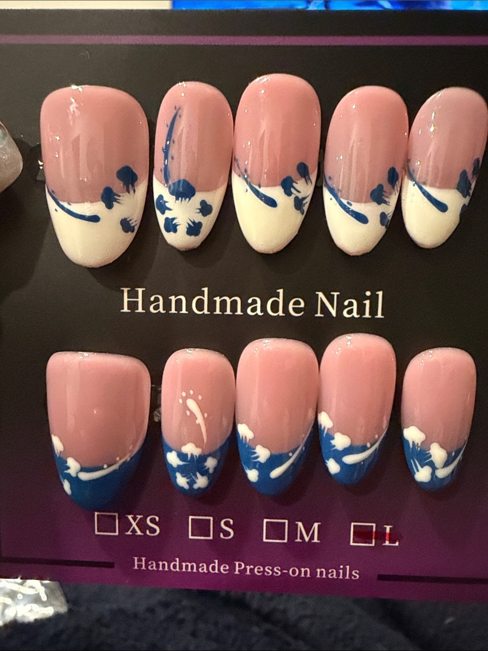 Handmade Pink & Blue Floral Press-On Nail Set